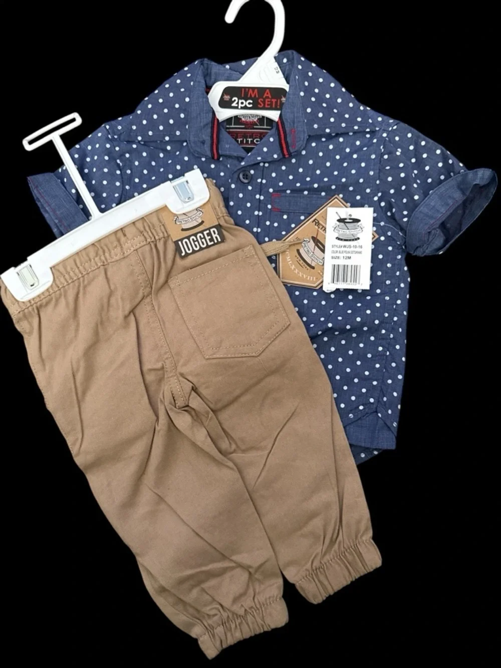 Retro Stitch Polka Dot Navy Short-Sleeve Shirt Set for Kids Size 12 Months Nwt